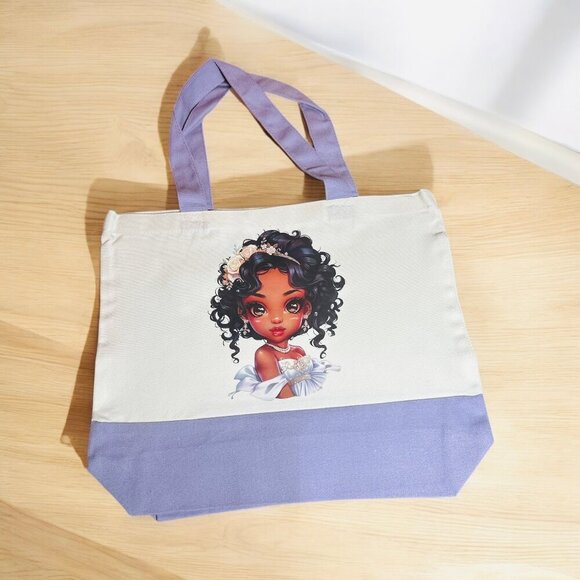 Large Canvas Tote Bag with Elegant Girl Art | Hand Pressed | 17”x14” | New - Picture 2 of 4